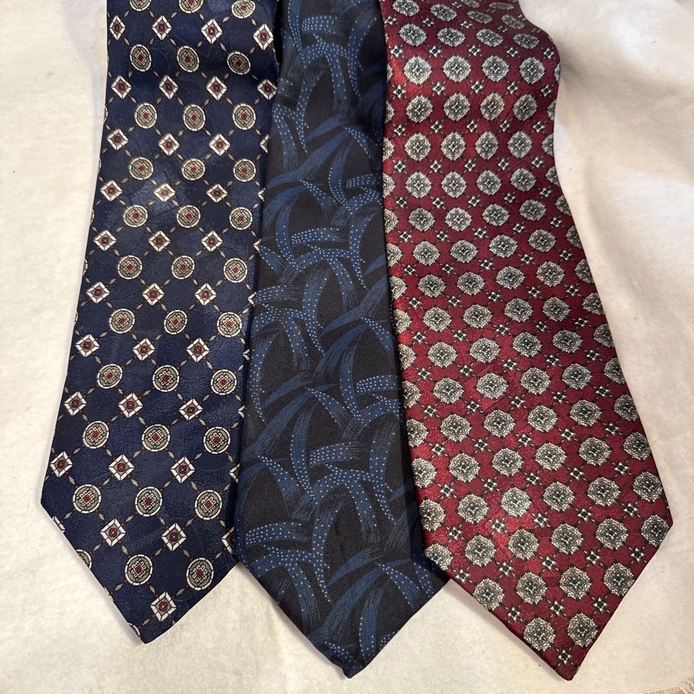 Don Loper Men's Ties LOT‎ x 3 Vintage Geometric Swirls Paisley Blue Red Classic